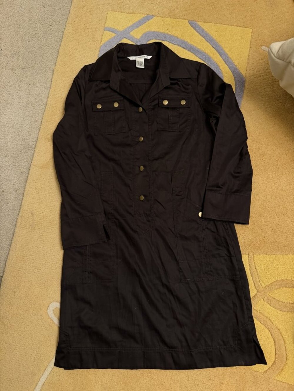 Diane von Furstenberg Dark Brown Snap-Front Shirtdress – 8 – Cotton